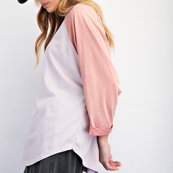 Easel Rose Pink Color Mix Rayon Cotton Knit Tunic - Picture 3 of 7